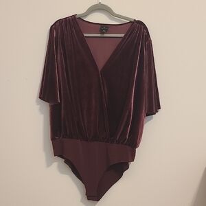 Worthington Deep Burgundy Velvet Bodysuit.